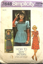 Rare Simplicity Pattern #7648 - Dress Or Top (Size 16) Uncut 1976 picture