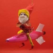 Vintage 1960s Elf on Rocket Christmas Ornament Mercury Glass Pink Atomic MCM  picture