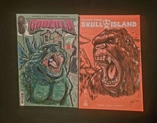 Godzilla & King Kong Original Sketch Covers 2 Comic Lot Hand Drawn Art picture