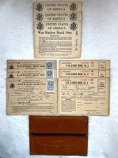 VINTAGE 1940'S LEATHER RATION BOOK HOLDER BY SWANK ALONG WITH 9 WAR RATION BOOKS picture