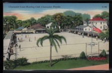 Vintage FLORIDA Postcard - Clearwater Lawn Bowling Club c1940s Palm Trees picture