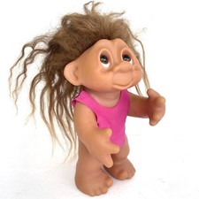 Vintage 1985 Dam Troll Doll Made in Denmark Brown Hair Pink Bodysuit 604 picture