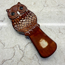 Vintage Ceramic Glazed Owl Spoon Rest Autumn Colors Glossy Brown MCM picture