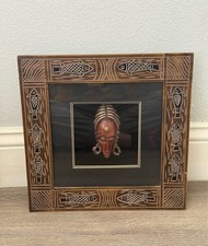 Rare Vintage Carved Wood African Tribal Mask Shadow Box Art picture