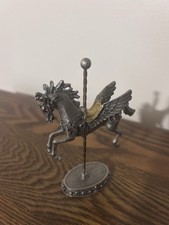 Vintage Rawcliffe Pewter Carousel Pegasus Winged Horse Figurine Gold Accent picture