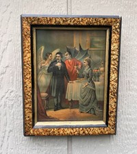 Antique 1800s Angel Devil Halloween Litho Print Alcohol Beware  picture