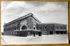 1910s N.Y.C. & H.R. RAILROAD STATION antique photo postcard WATERTOWN, NEW YORK picture