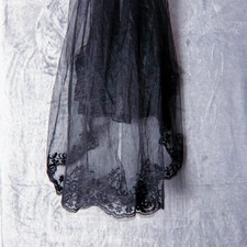 Black Lace Veil - Gothic Bridal Halloween Costume - Tulle Embroidered with comb picture