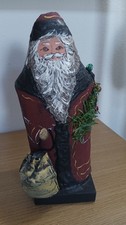 Vintage 1989 German St Nick Santa Claus Handmade Painted Fabric Unique Buller... picture