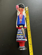 Vintage Bulgarian hand Painted , Blue/Red 6 in Tall Rose oil holder picture