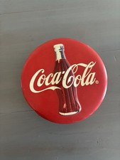 Coca-Cola Metal Tin Lot of 2 Bottle Shaped & Round Coke Advertising Tins picture