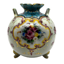 Antique Nippon Porcelain Hand Painted Floral Footed Round Ball Vase Pre 1891 picture