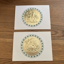 Vintage 1980s Stones Designs  Gold Lion  Embossed Christmas Cards Set Of 2 picture