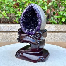 2.86LB High quality Natural Amethyst geode quartz crystal Dinosaur egg healing picture