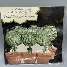 Vtg Set of 4 Carole Shiber Artables Hand Painted Vinyl Topiary Coasters NEW picture
