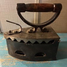 Antique 1900s Charcoal Coal Cast Iron Latch Wood Handle Vintage Decor Shabby picture