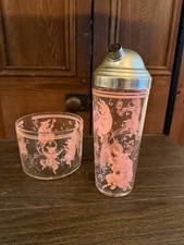 Vintage Hazel Atlas Pink Musical Pigs Glass Cocktail Shaker Ice Bowl Bucket MCM picture