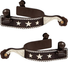 Western Cowboy Spurs, 1 Pair Horse Boot Spurs with Rowels, Antique Hand-Carved f picture
