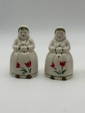 Vintage Ceramic Dutch Girl Salt & Pepper Shakers Red Tulips Figural Set VTG picture