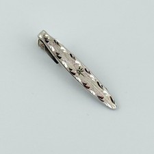 Vtg Foster Sterling Silver Tie Clip Atomic Era Engraved Starburst picture