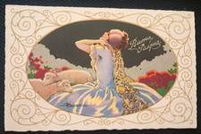 Adolfo Busi SIGNED Art Deco Italian Postcard Woman w/sheep, posted 1941 picture