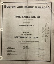 1939 Boston and Maine Railroad Time Table No. 28 Employees Manual 122 Pg Booklet picture