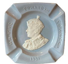 King Edward VIII Coronation Ashtray Johnson Bros 1937 Blue Porcelain 5.25