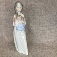 NAO by Lladro Girl holding Baby Doll Porcelain Figurine Spain Daisa 1990 Blue picture