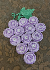 Vintage Handmade Crocheted Purple Grape Bunch Bottle Cap Trivet Hot Pads picture