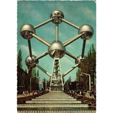 Vintage 1958 Brussels Worlds Fair Atomium Postcard Expo 58 Belgium Airmail Stamp picture