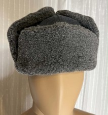 Soviet WWII Winter Ushanka Hat. Gray Fur, Wool  Top picture