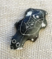 Vintage Hand Carved Black Stone Turtle Figurine Signed Etched Folk Art Sculpture picture