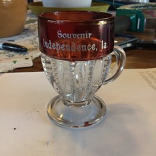 3.5” EAPG GLASS CUP  SOUVENIR INDEPENDENCE IOWA IA ADVERTISING 1900’s  picture