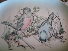 VINTAGE DONN VAUGHN BLUE BIRD BEAUTIFUL OVAL PLATE 10.5 X 8 picture