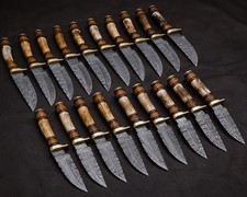 Lot of 20 Pcs 8'' Full Tang Skinners Knives Stag Handle Damascus Steel W/Sheath picture