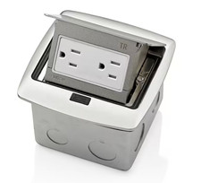 Leviton Pop-Up Floor Box with 15 Amp, Tamper-Resistant Outlet, Brushed Nickel picture