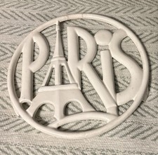 Vintage White Enameled Cast Iron Trivet-PARIS- Invicta France picture
