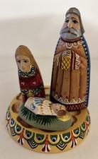 Russian Linden Wood Carved  Nativity Set Hand Painted Artist Signed Crèche 4.5” picture