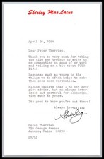 Shirley Maclaine - Actress -5x9 Typed Letter - Signed | Autograph picture