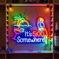 It's 5:00 Somewhere Parrot Palm Tree LED Neon Sign Dimmer USB Powered Light Lamp picture