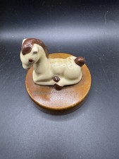 Vintage Seaside Heights NJ Souvenir Ceramic Horse Foal on Myrtlewood Base MCM picture