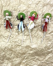 4 Vintage Chenille Cowboy in Hat Chaps Spun Cotton Christmas Pick Ornament Japan picture