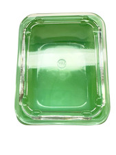 RARE 4x5 McKee Jadeite Refrigerator Dish & Lid Set McK Circle SCRIPT UV Uranium picture