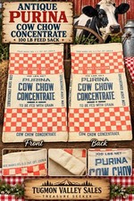 Antique Purina Cow Chow Feed Sack 100 LB Checkerboard Farm Advertising 20x37 picture