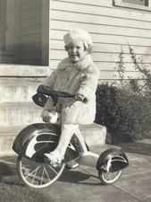 1930s Girl Streamline Tricycle Art Deco Vintage Photo picture