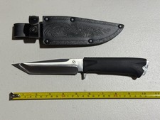 HUANG FU 10” Tanto Fixed Blade Hunting Knife Black Dragon Sheath Outdoor picture