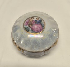Vintage Japan Porcelain Trinket Dish Iridescent Lusterware Courting Couple picture