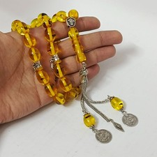 Rare amber-style misbaha Islamic prayer beads with insect inclusions collectible picture