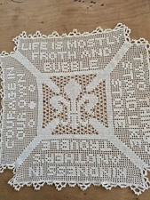 Antique Hand Crochet filet lace 1918 Doily Mary Card Fleur-de-lis ..Poem..mat picture