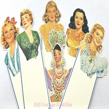 6 Vintage HOLLYWOOD STARLET BOOKMARKS Colbert/Davis/Lamarr/Faye/Miranda/Heine picture
